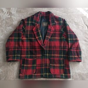 Vtg French Country Express Women's Tartan Plaid ILGWU USA Wool Blend Coat | L